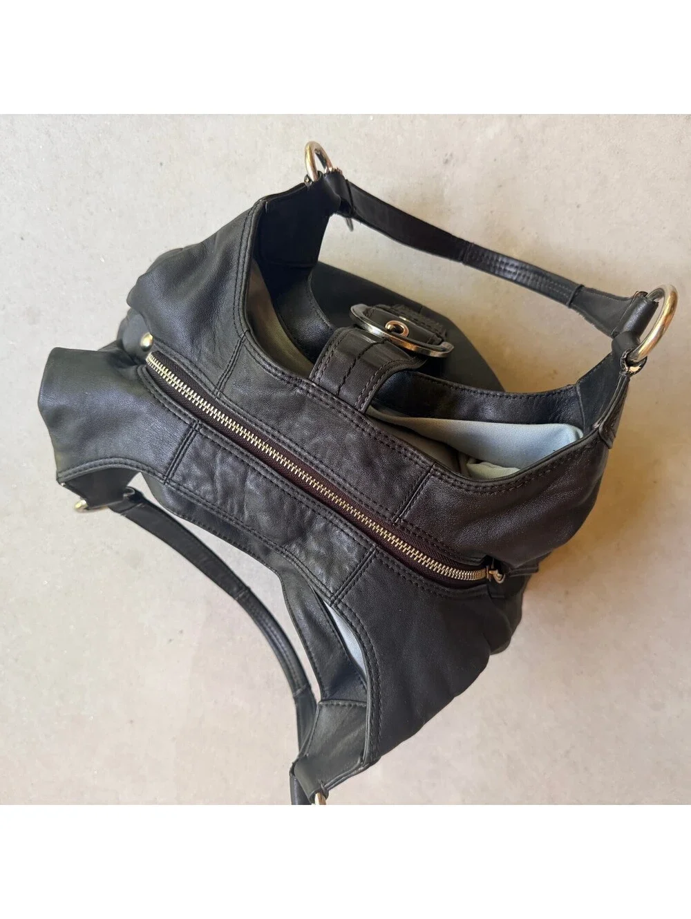 Coach Soho Lynn Black Leather Shoulder Bag with Buckle Detail No e1120-f17092